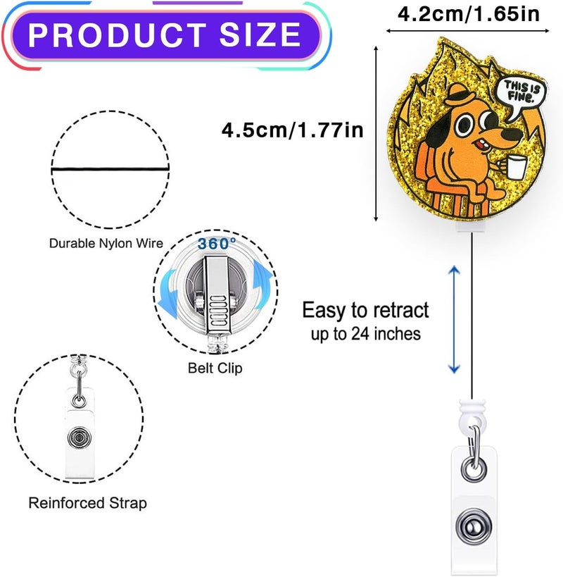 LEBEIGHT This is Fine Dog Badge Reel Retractable for Nurse Nursing Student CNA RN LPN Medical Worker & Office Staff, Funny Dog Badge Clip, This is Fine Badge Holder with Alligator Clip & 24” Durable Nylon Cord - Image 2